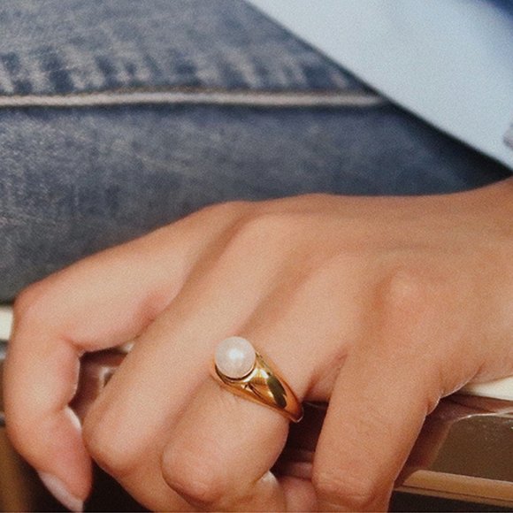 NEW 18K Gold Plated Round Pearl Ring - Picture 8 of 8